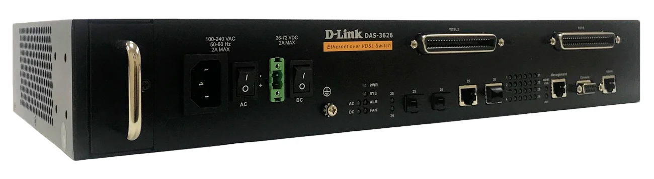Коммутатор D-Link (DAS-3626/A1A) 24-порта VDSL2 DSLAM with 2 combo-ports 10/100/1000BASE-T/SFP