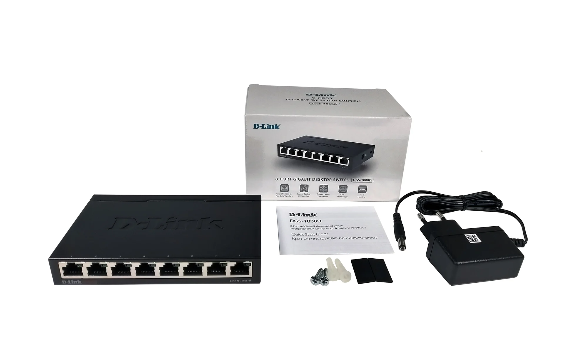 Коммутатор D-Link DGS-1008D/R1A, 8x1000Base-T, корпус металл
