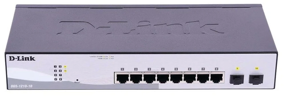 Коммутатор D-Link DGS-1210-10/F1A настраиваемый настольный 8x10/100/1000BASE-T