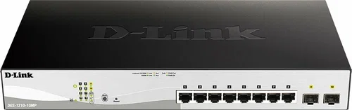 Коммутатор D-Link DGS-1210-10MP/F3A Smart L2 Switch 8х1000Base-T PoE, 2х1000Base-X SFP, PoE Budget 130W, Compact CLI