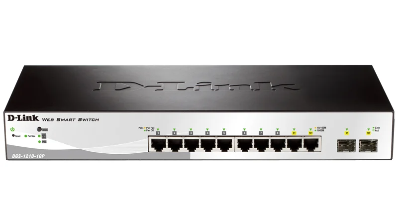 Коммутатор D-Link DGS-1210-10P/FL2A Управляемый L2 коммутатор с 8 портами 10/100/1000Base-T и 2 портами 1000Base-X SFP (8 портов PoE 802.3af/at, PoE б