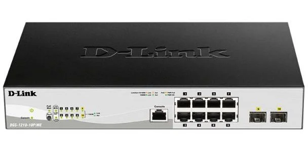 Коммутатор D-Link DGS-1210-10P/ME/B1A Управляемый 2 уровня с 8 портами 10/100/1000Base-T с поддержкой PoE и 2 портами 1000Base-X SFP