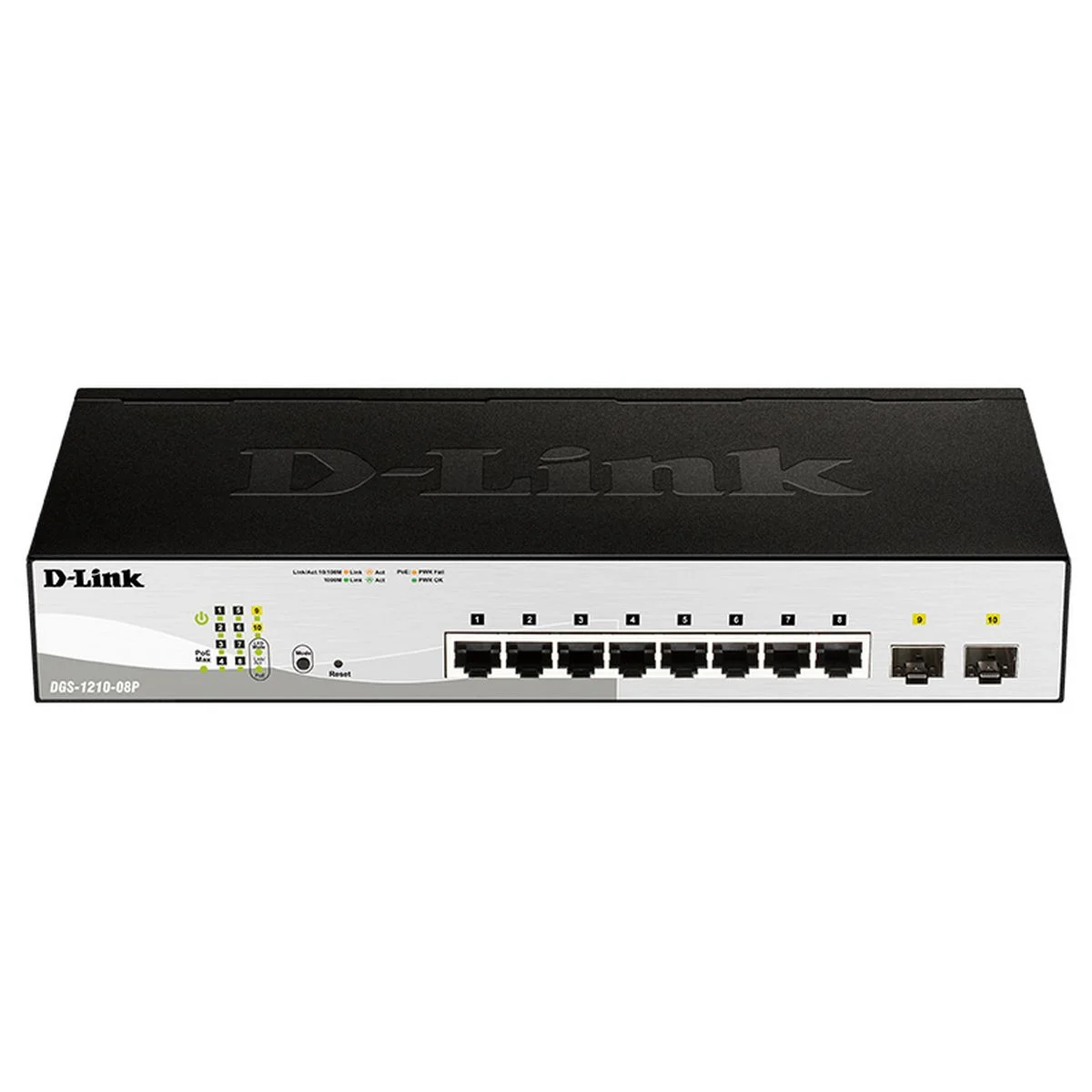 Коммутатор D-Link DGS-1210-10P/ME/B1A Управляемый 2 уровня с 8 портами 10/100/1000Base-T с поддержкой PoE и 2 портами 1000Base-X SFP