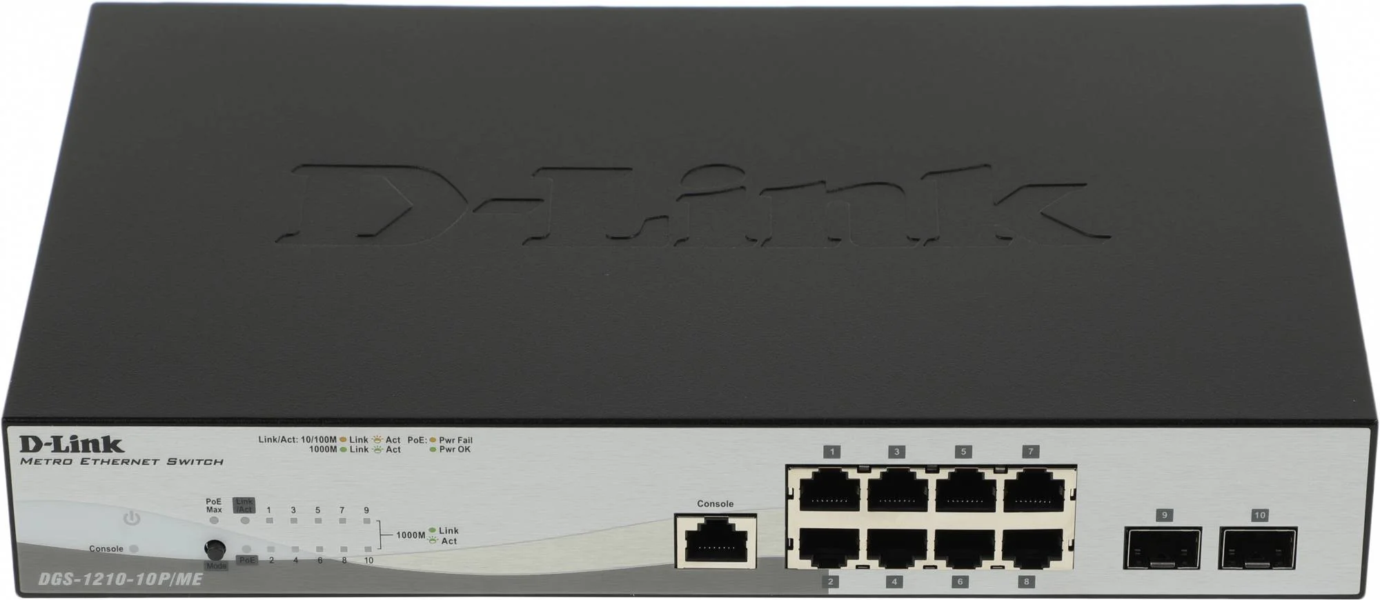 Коммутатор D-Link DGS-1210-10P/ME/B1A Управляемый 2 уровня с 8 портами 10/100/1000Base-T с поддержкой PoE и 2 портами 1000Base-X SFP