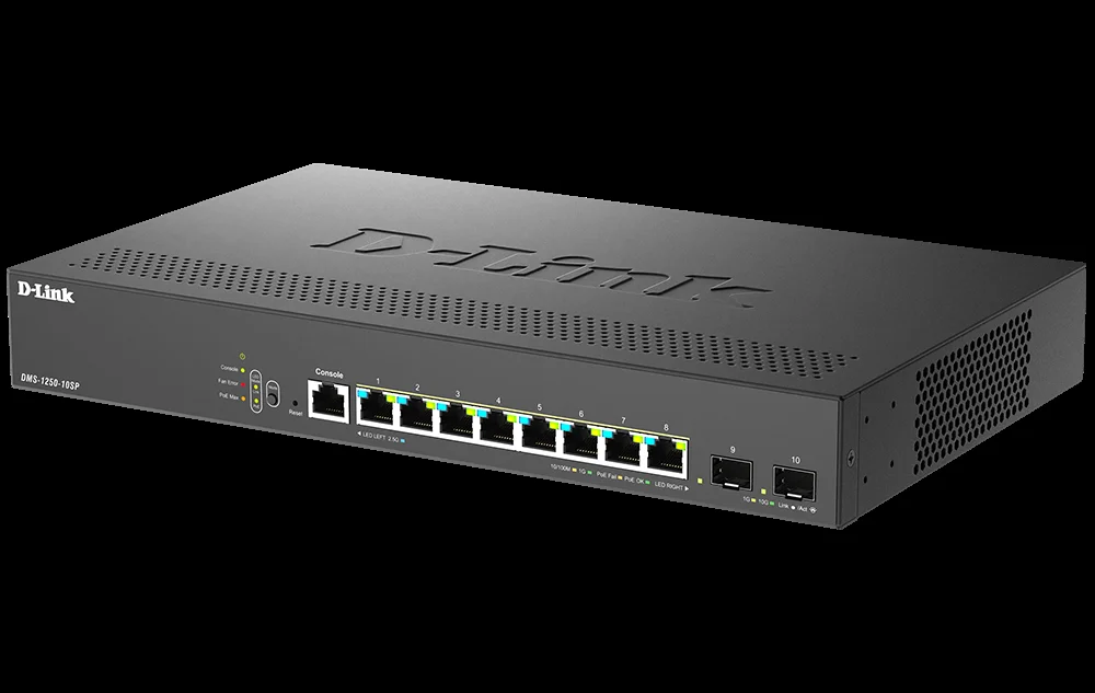 Коммутатор D-Link DGS-1210-10XP/ME/C1A (L2) 8x1 Гбит/с 2SFP+ 8PoE+ 240W управляемый