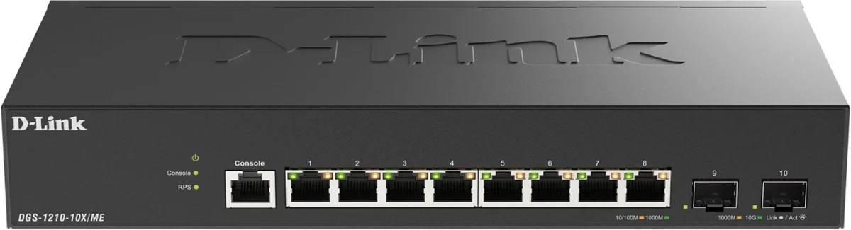 Коммутатор D-Link DGS-1210-10XP/ME/C1A (L2) 8x1 Гбит/с 2SFP+ 8PoE+ 240W управляемый