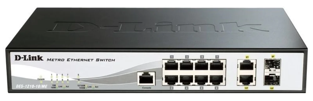 Коммутатор D-Link DGS-1210-10XS/ME/C1A Управляемый L2 коммутатор с 8 портами 1000Base-X SFP и 2 комбо-портами 10Gbase-T/SFP+