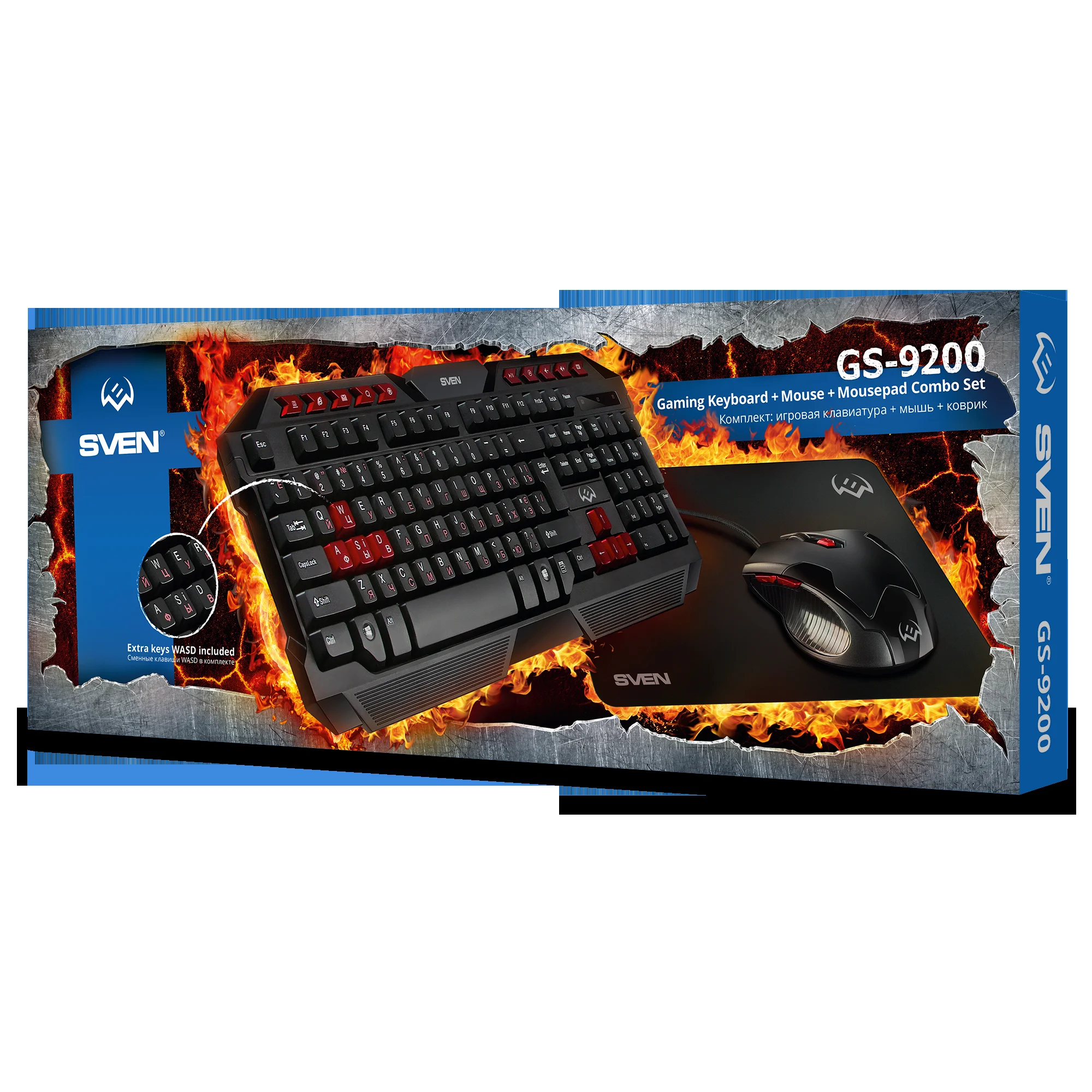 SVEN Комплект игровой клавиатура + мышь + коврик GS-9200 (114 кл,, 8 смен. кл., 800-2400DPI, 5+1кл.)