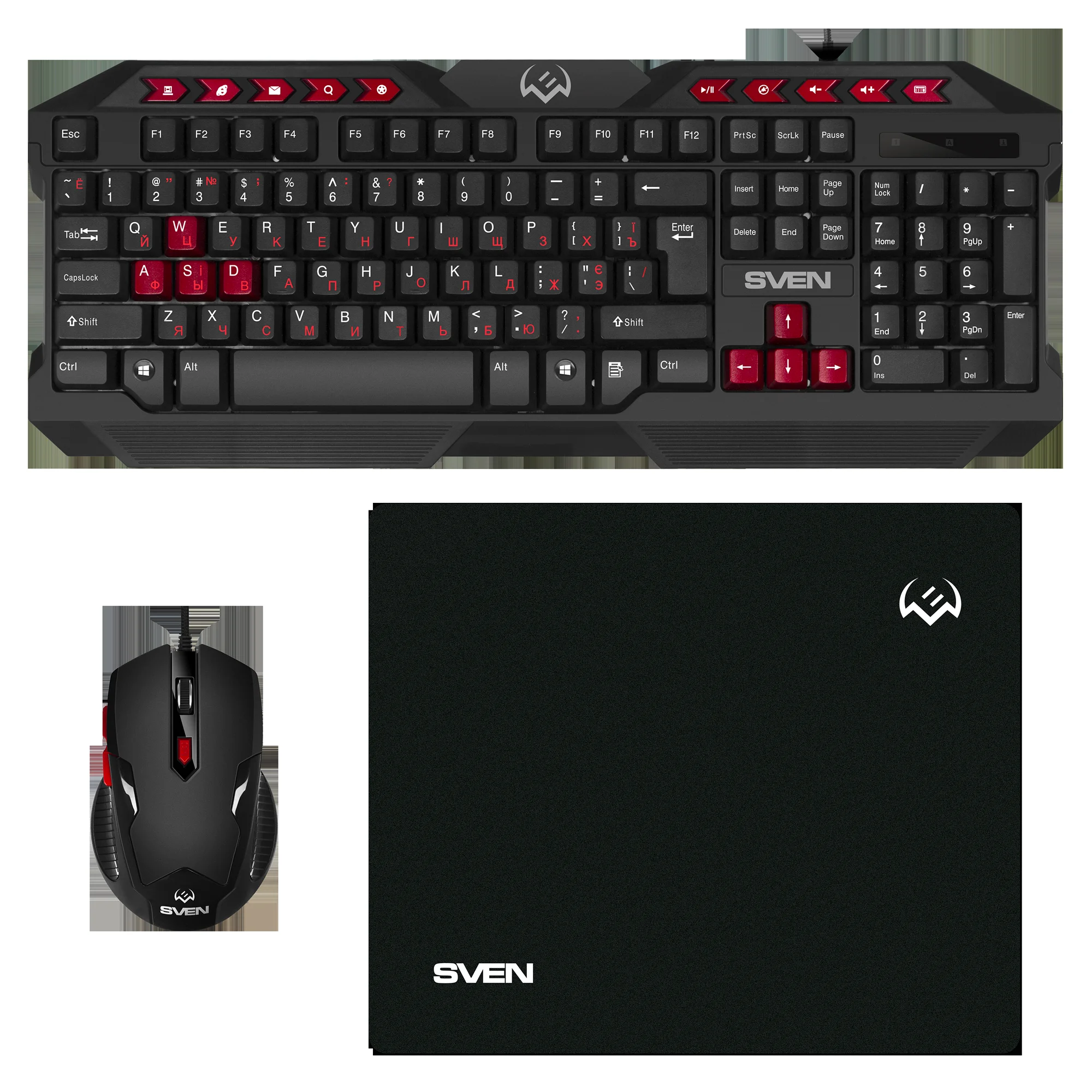 SVEN Комплект игровой клавиатура + мышь + коврик GS-9200 (114 кл,, 8 смен. кл., 800-2400DPI, 5+1кл.)