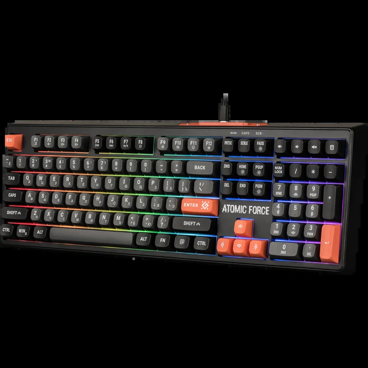 Defender Игровая клавиатура проводная Atomic Force GK-005 RU,чер/сер,108кн+FN,радуж,1.5м