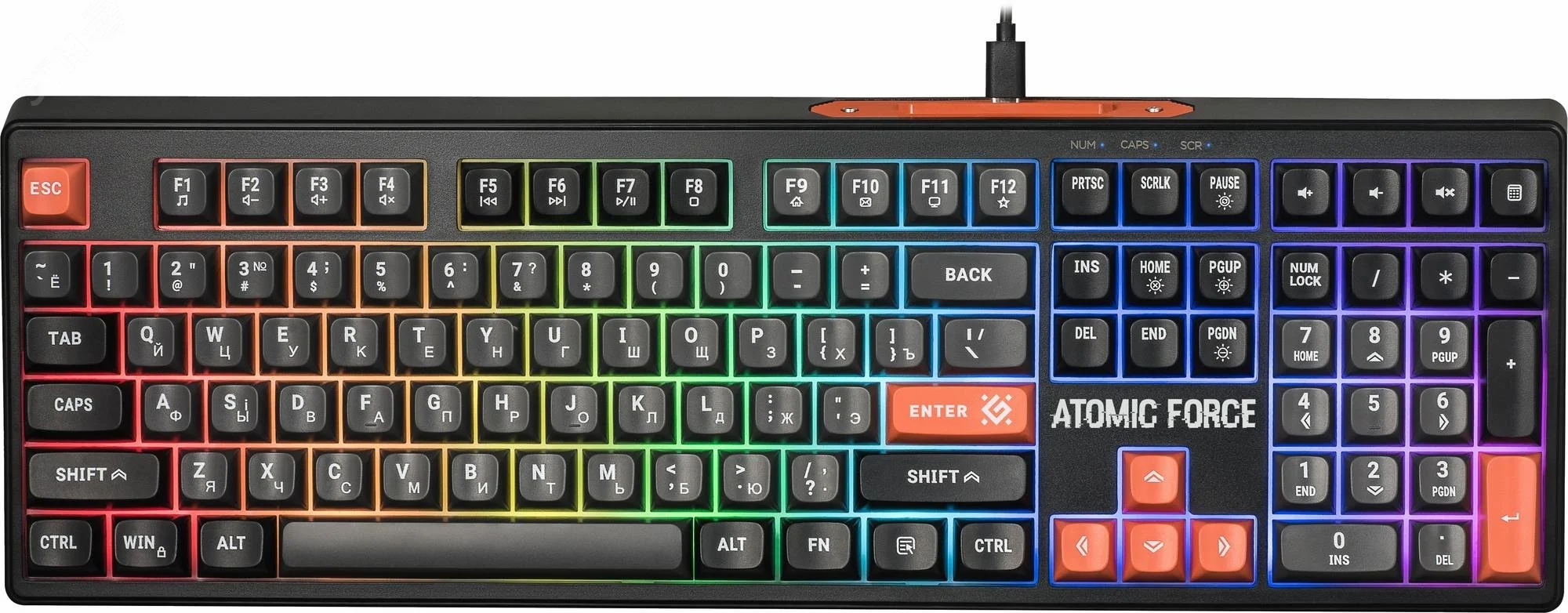 Defender Игровая клавиатура проводная Atomic Force GK-005 RU,чер/сер,108кн+FN,радуж,1.5м