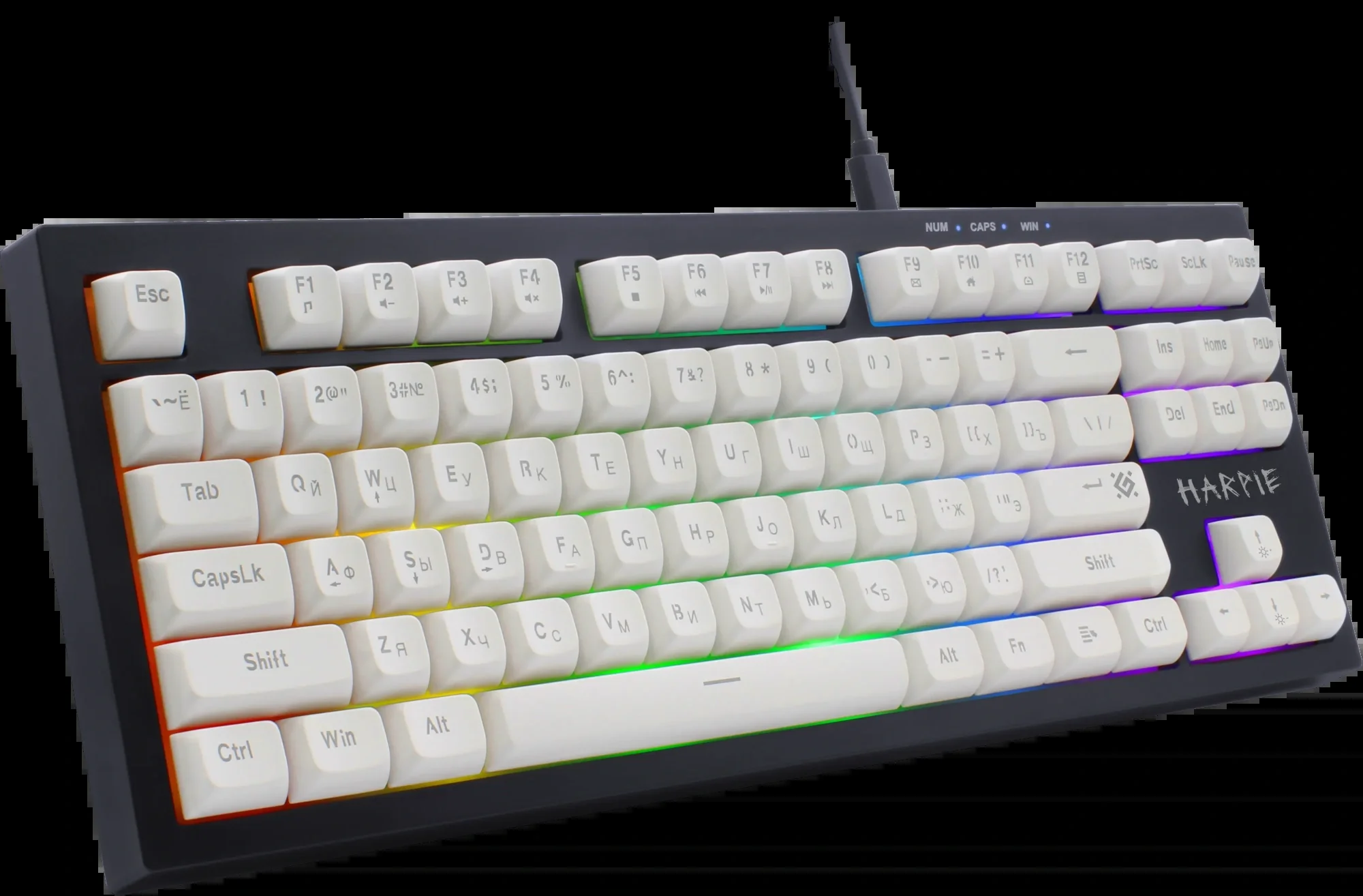 Defender Игровая клавиатура проводная Harpie GK-401 RU, чер/бел, 87кн+FN, радуж,1.5м.