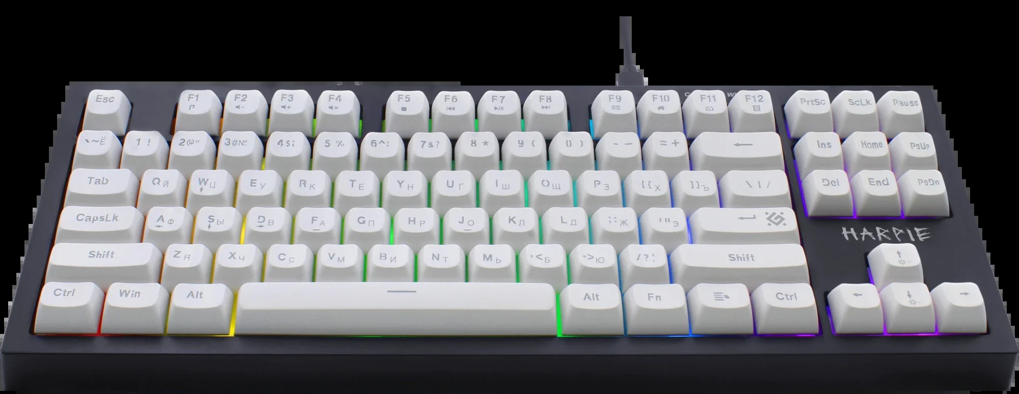 Defender Игровая клавиатура проводная Harpie GK-401 RU, чер/бел, 87кн+FN, радуж,1.5м.