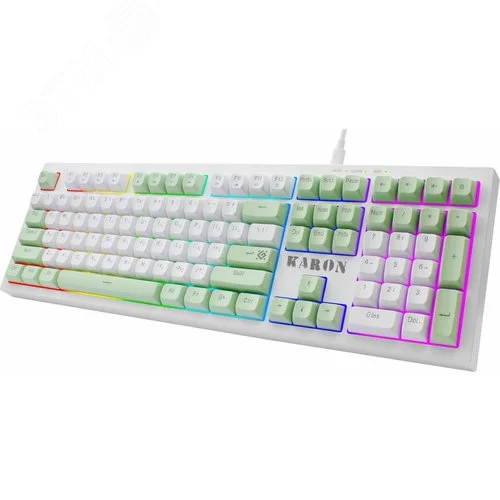 Defender Игровая клавиатура проводная Karon GK-129 RU, бел/зел,108кн+FN, радуж,1.5м.