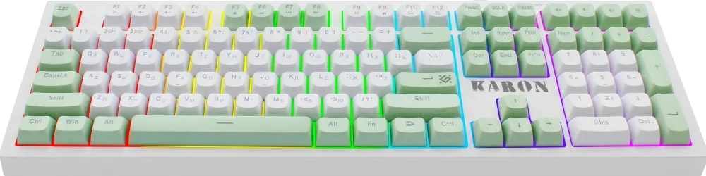 Defender Игровая клавиатура проводная Karon GK-129 RU, бел/зел,108кн+FN, радуж,1.5м.
