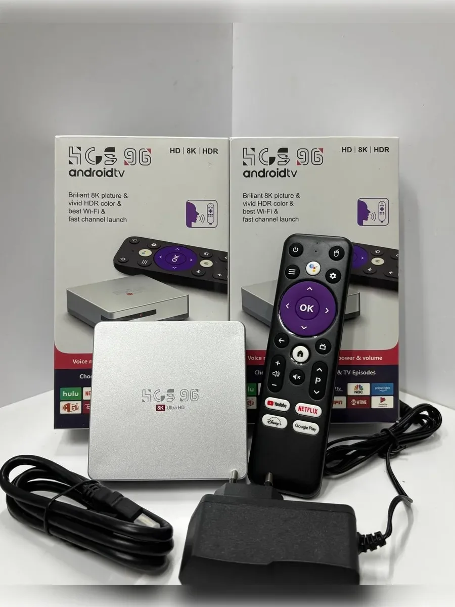 Смарт приставка HCS96  4/64 ГБ  Android 13 .4K HDR 10+.WI-FI Голос пульт  HDMI H.264, H.263, JPEG,