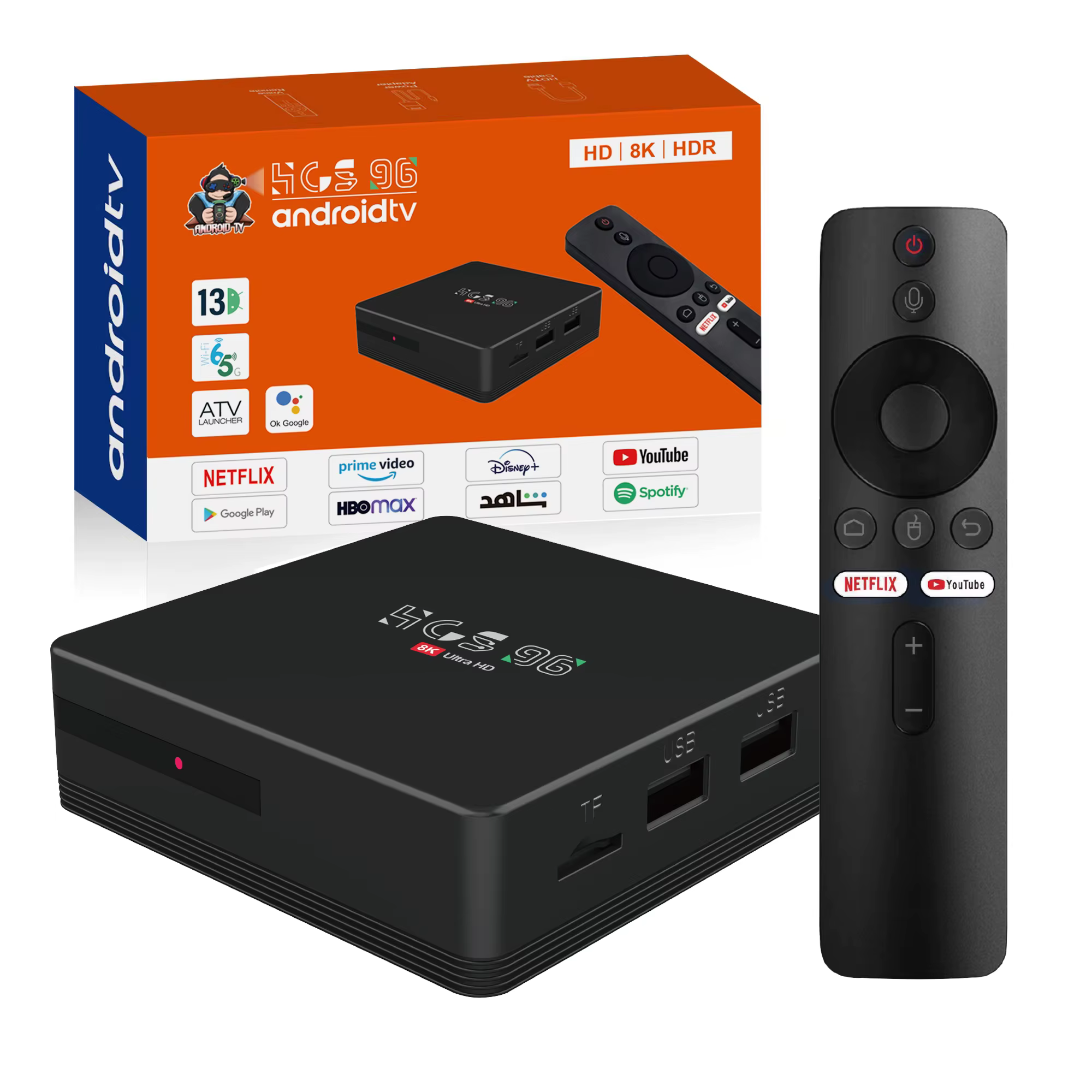 Смарт приставка HCS96  4/64 ГБ  Android 13 .4K HDR 10+.WI-FI Голос пульт  HDMI H.264, H.263, JPEG,