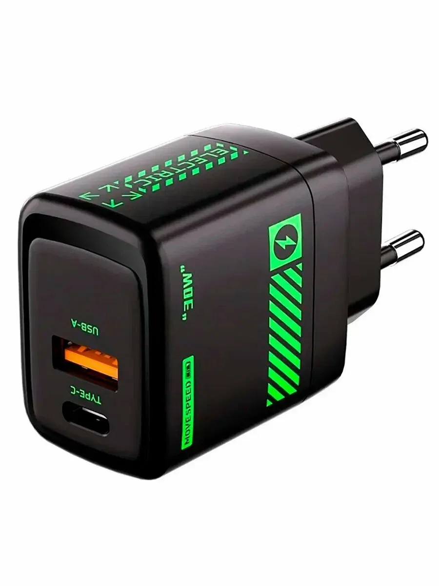 Зарядное устройство Movespeed 1xType-C + 1xUSB-A, 30W, PD2.0, QC3.0 (AC30 Black) EU