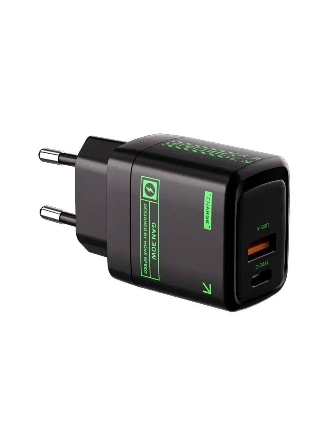 Зарядное устройство Movespeed 1xType-C + 1xUSB-A, 30W, PD2.0, QC3.0 (AC30 Black) EU
