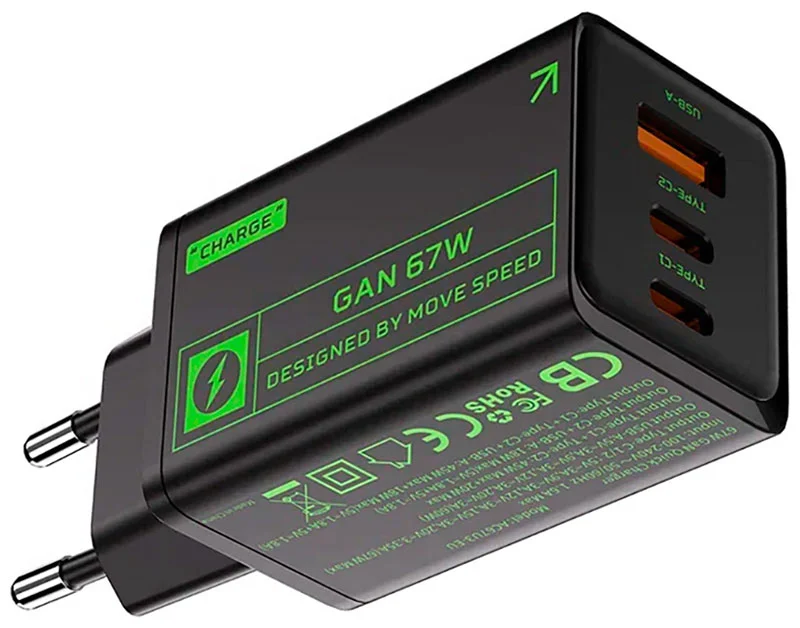 Зарядное устройство Movespeed 2xType-C + 1xUSB-A, 67W, PD2.0, QC3.0 (ac67-black) EU