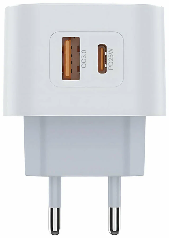 Зарядное устройство Pero TC21, USB-A + USB-C PD 25W, белый (ТС21W)
