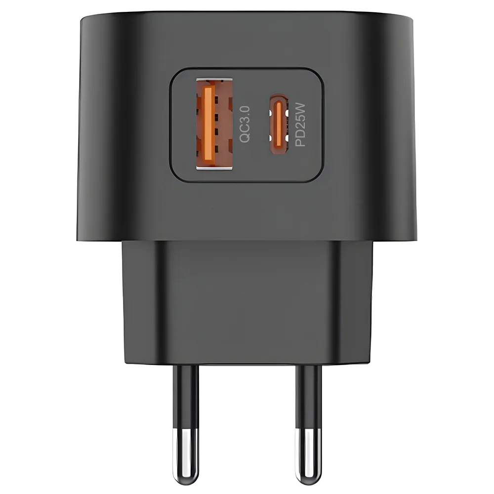 Зарядное устройство Pero TC21, USB-A + USB-C PD, 25W, черный (ТС21B)