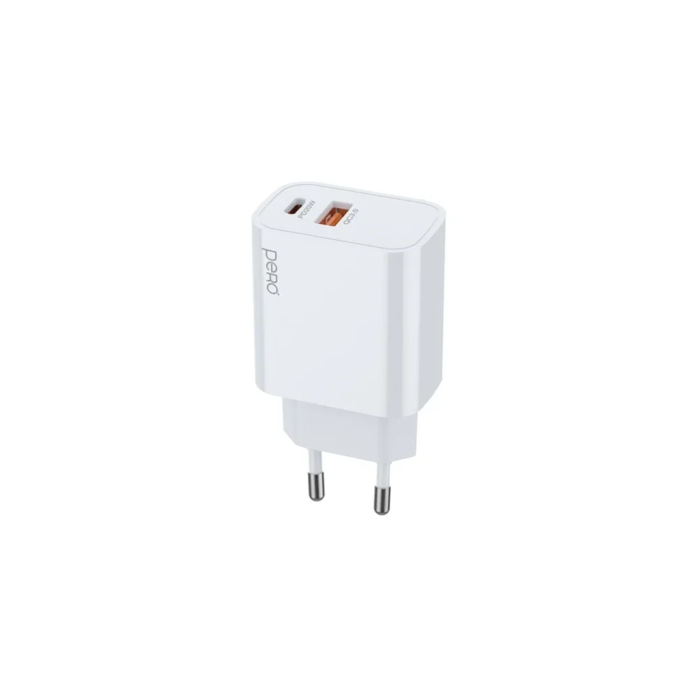 Зарядное устройство Pero TC24 USB-A + USB-C PD 20W белый (TC24W)