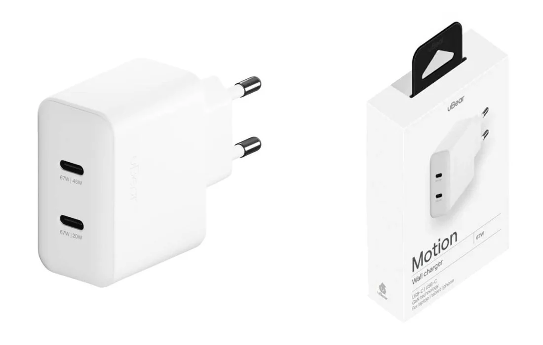 Зарядное устройство uBear Motion, GaN, 45 Вт, белый (WC17WH45-2C)