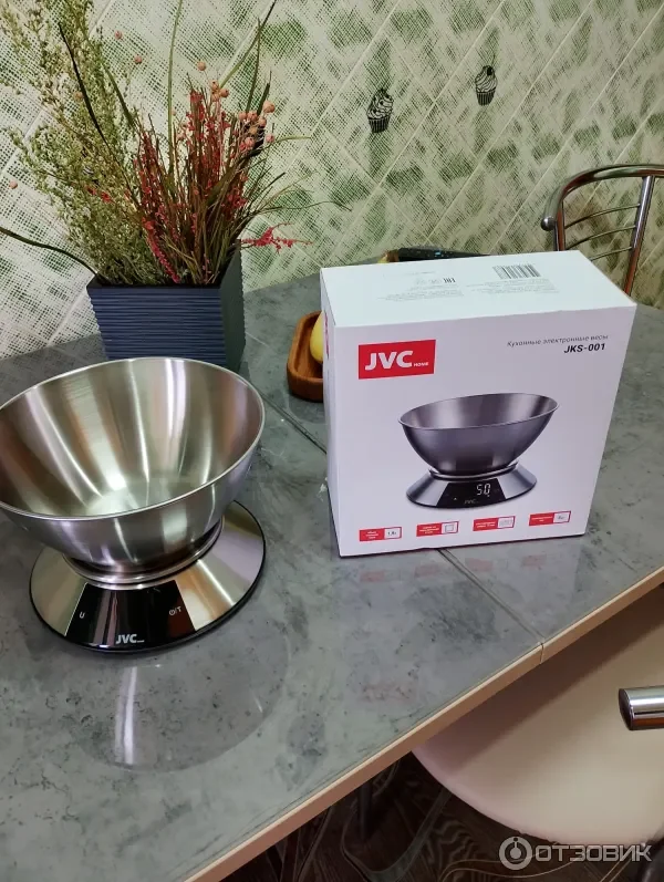 Весы кухонные, электр. JVC JKS-001,сталь,  макс 5кг, шаг 1гр,