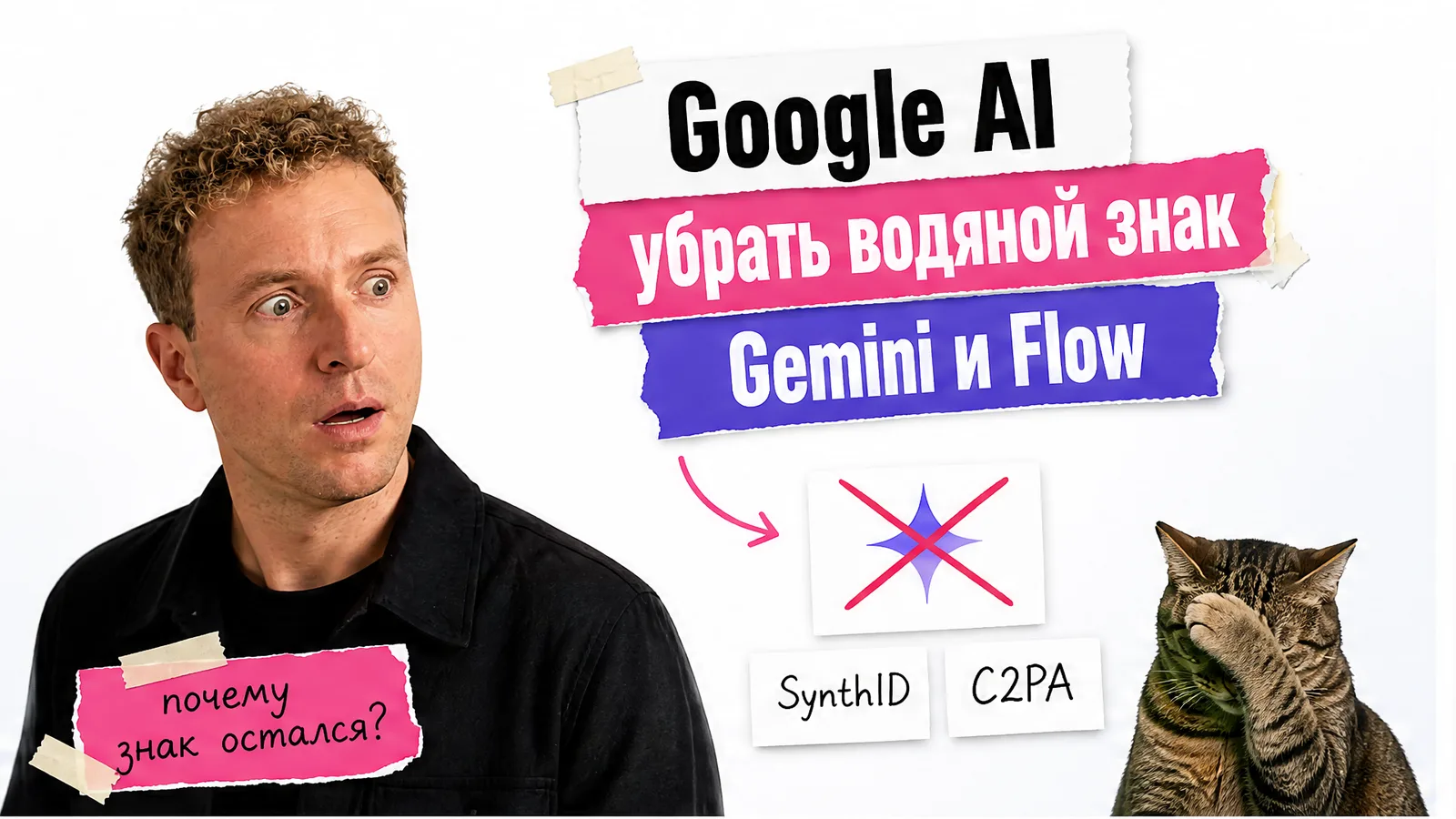 Автор по приложенному фото удивлённо смотрит на карточки со видимым знаком, SynthID и C2PA.
