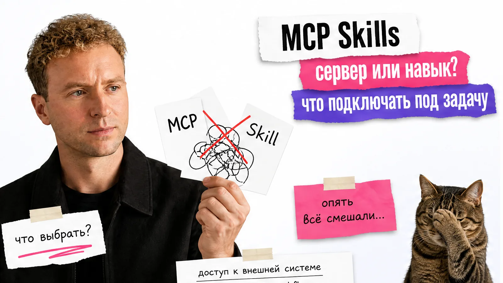 Автор показывает развилку между MCP для доступа к данным и Skill для повторяемого процесса.