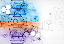 Science template wallpaper or banner with a DNA molecules