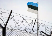 Российские пограничники остановили нарушителя на границе с Эстонией в районе Нарвы ConceptOfEstoniaClosedBordersWithFlagAndWireFence