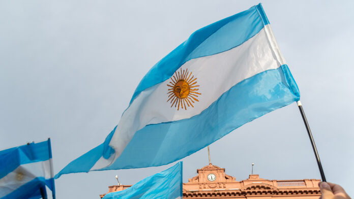 BuenosAiresArgentinaDecember72019ArgentineFlagAtThe