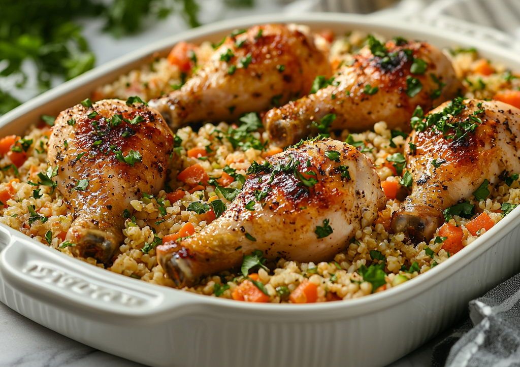 Закинул в духовку и забыл! Ароматный булгур с куриными голенями