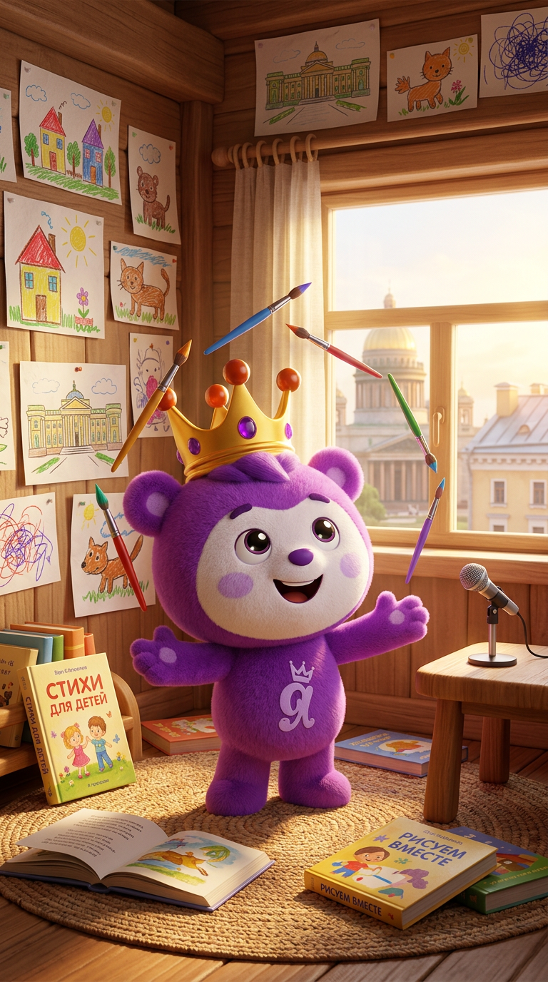 Strong rule: style --- 3D Pixar ---. Уютная берлога медвежонка в Санкт-Петербурге, залитая теплым...