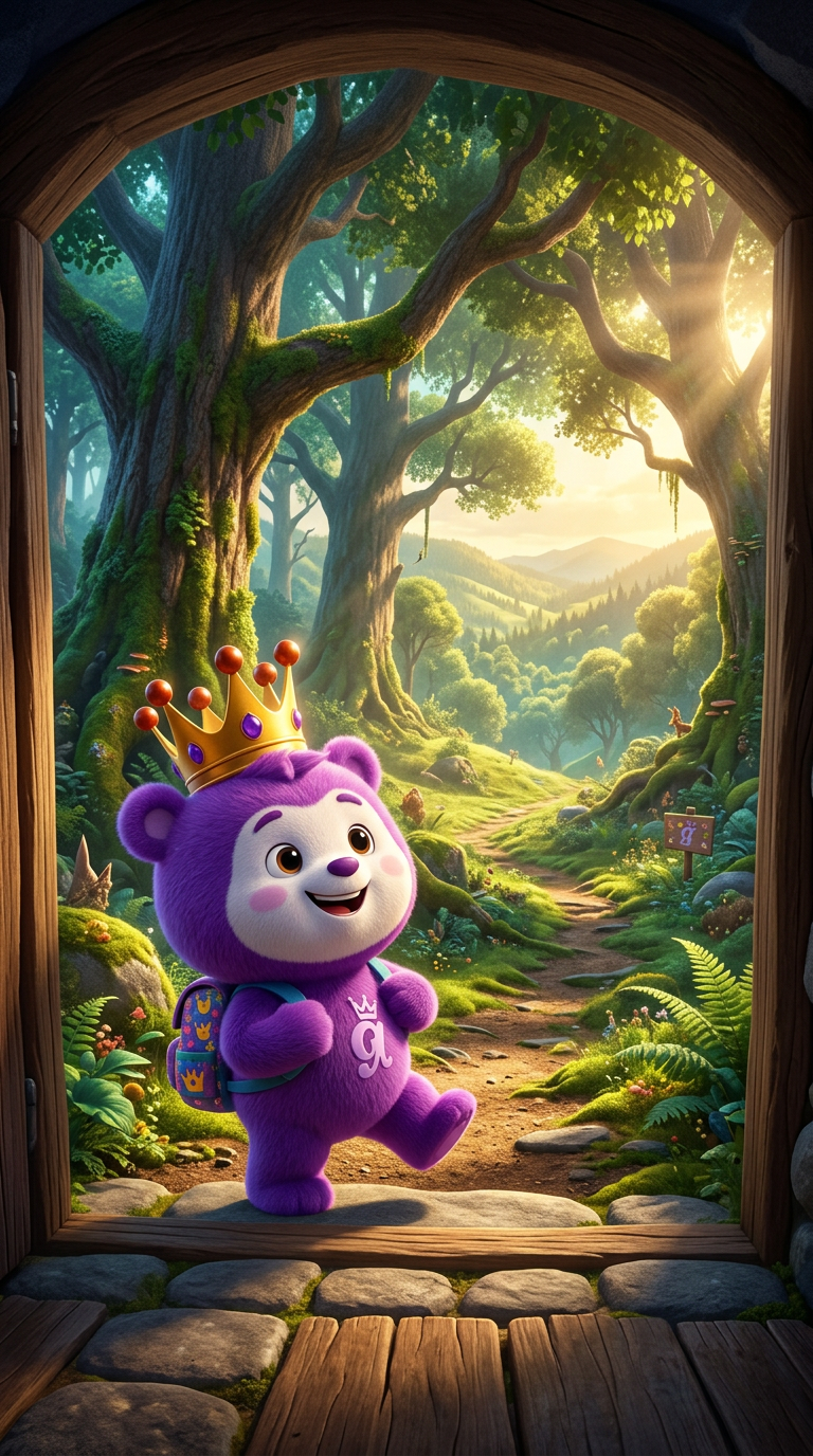 Strong rule: style --- 3D Pixar ---. Яша стоит на пороге своей берлоги с рюкзаком за спиной. Пере...