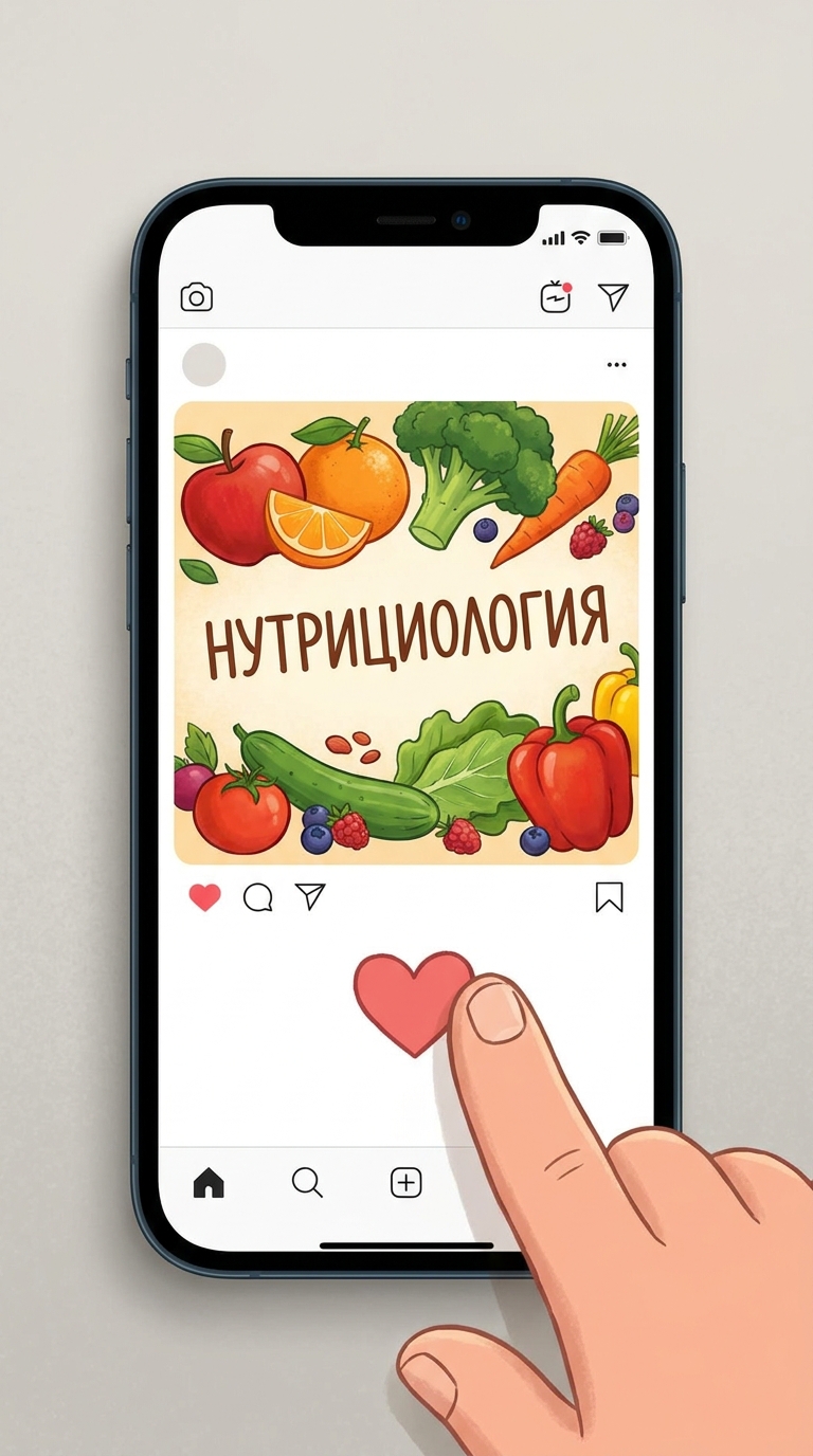 Палец указательной правой руки медленно касается кнопки-сердечка в нижней части поста. Сердечко н...