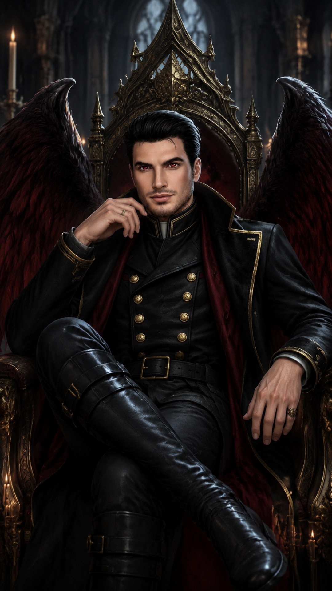 Use reference character.

Lucifer sits on his throne with a troubled expression. He slowly lowers...