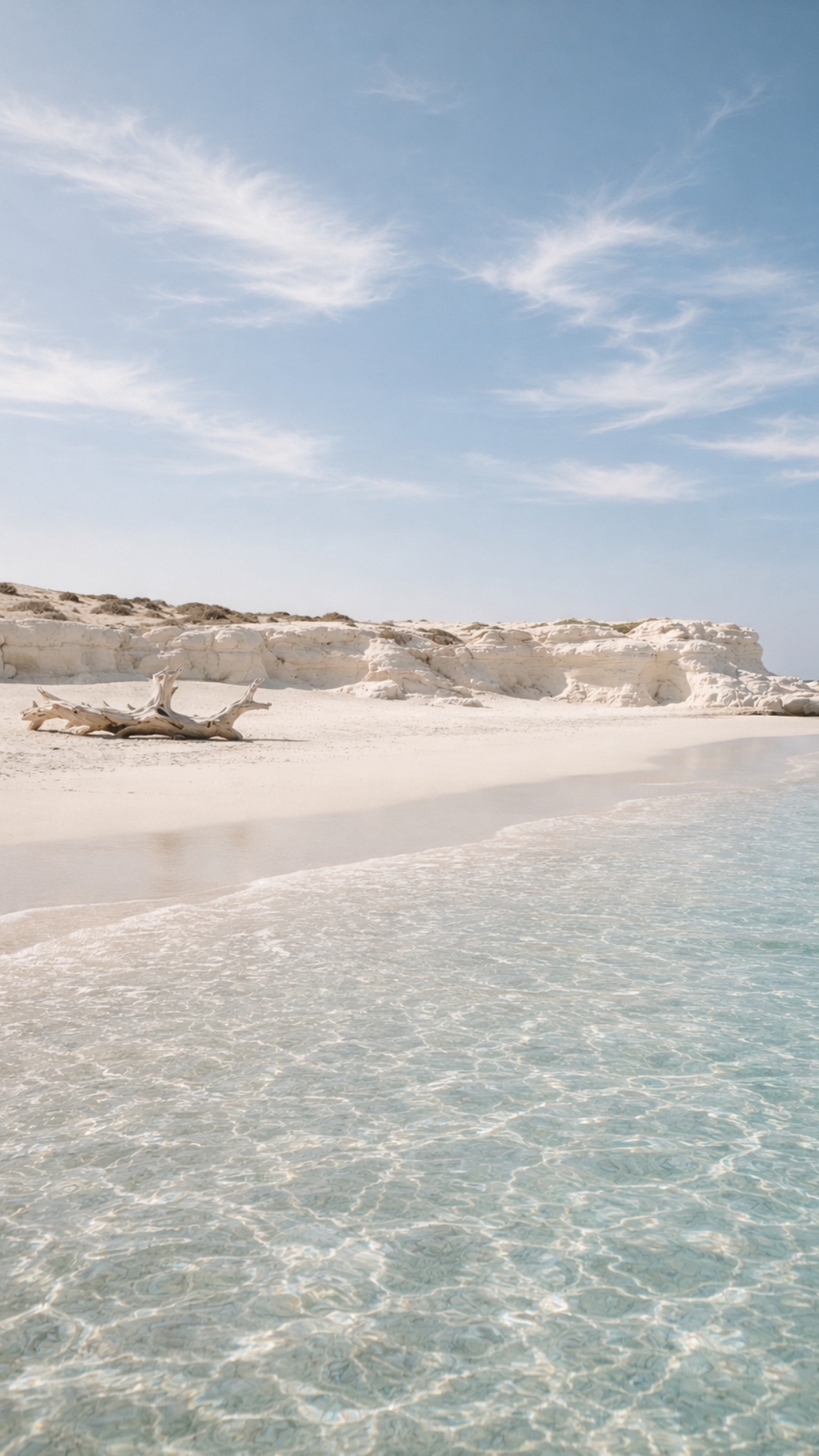 Low-altitude cinematic tracking shot moving strictly from left to right along the shoreline. The ...
