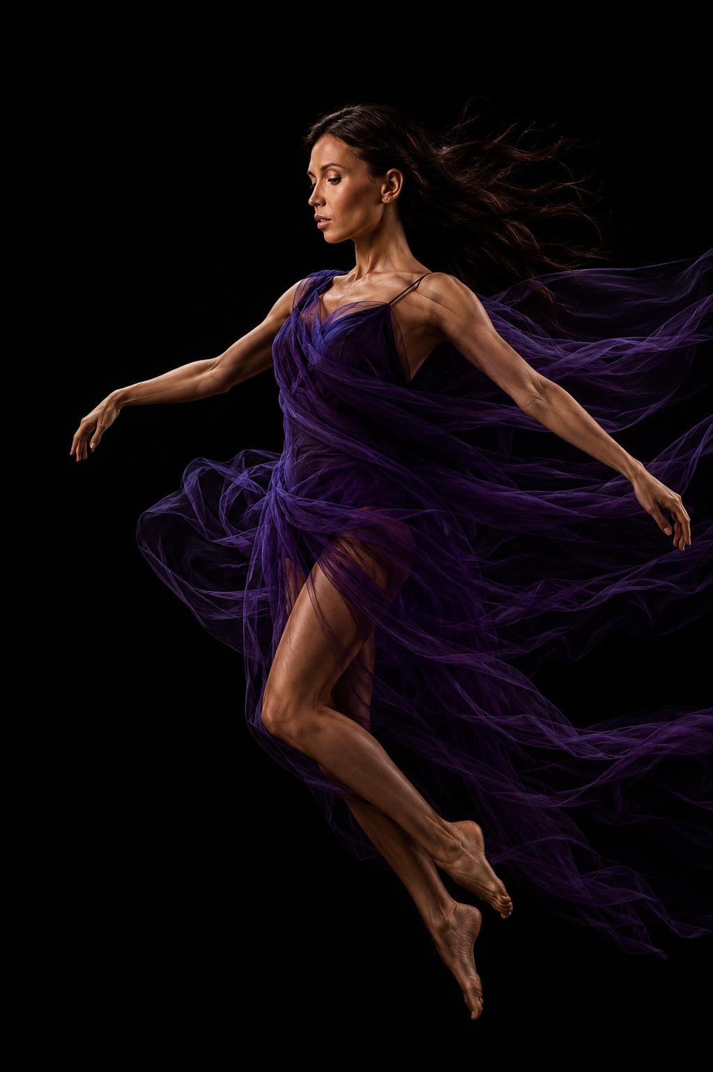 Ultra cinematic luxury editorial video, black studio void background, realistic female anatomy pr...
