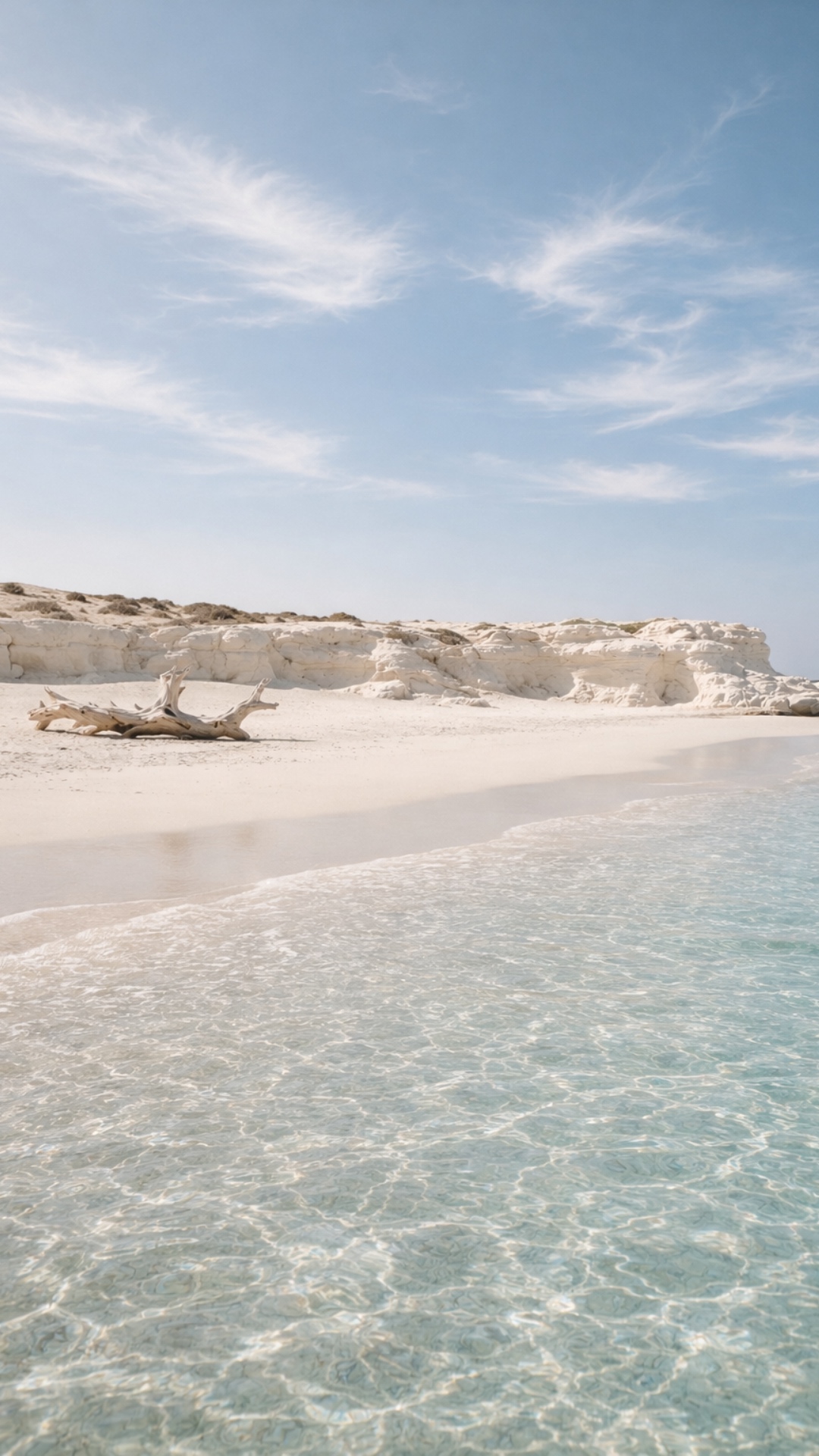 Low-altitude cinematic tracking shot moving strictly from right to left along the shoreline. The ...