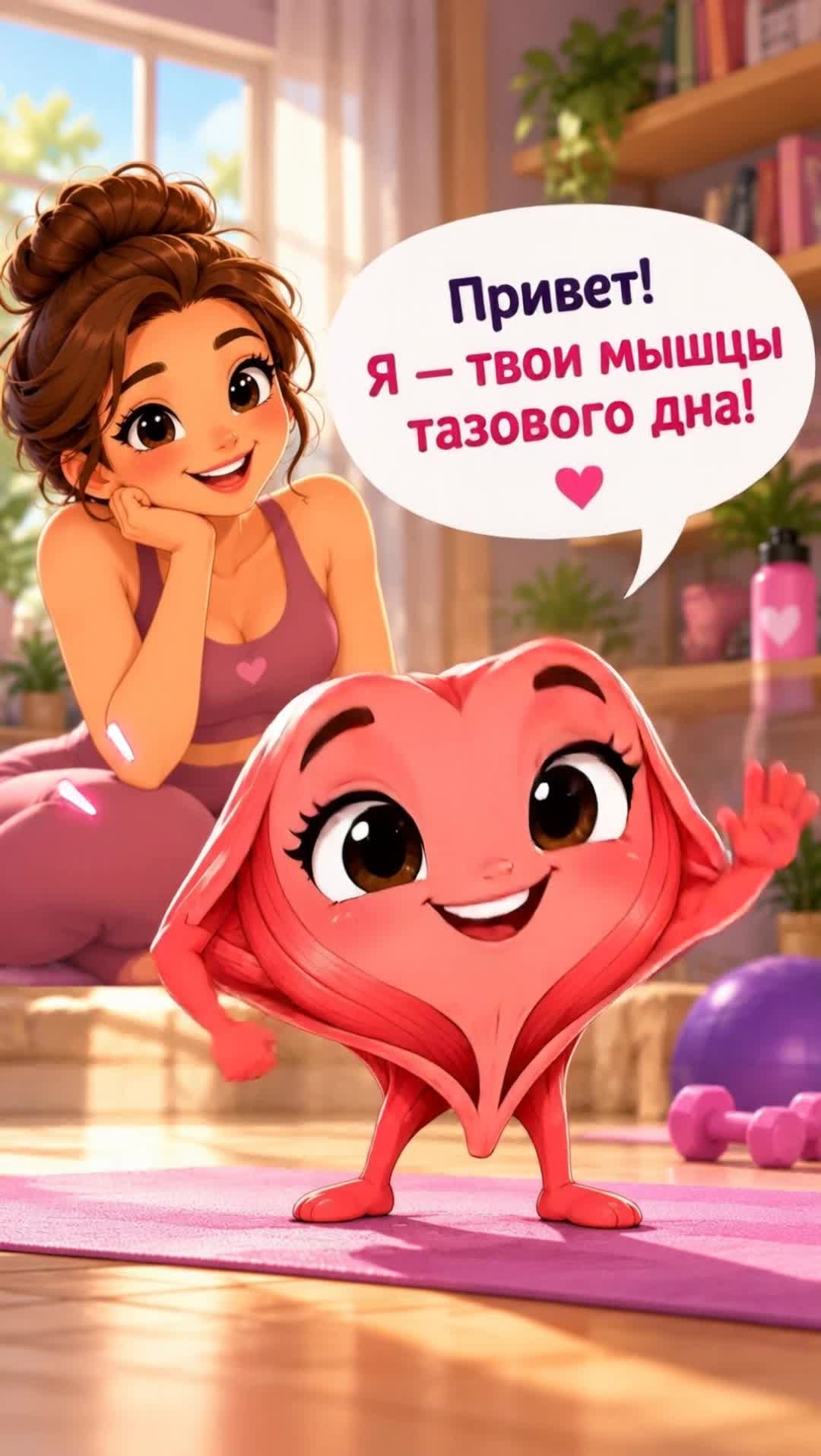 Оживи исходное изображение, полностью сохрани внешность девушки и дизайн розового персонажа, их л...