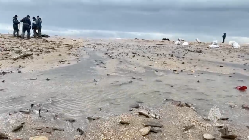 Спасатели проводят работы по устранению разлива нефти на черноморском побережье