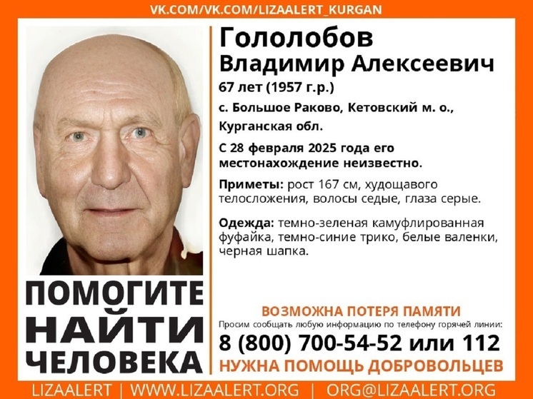 Пенсионер с возможной потерей памяти пропал в Курганской области