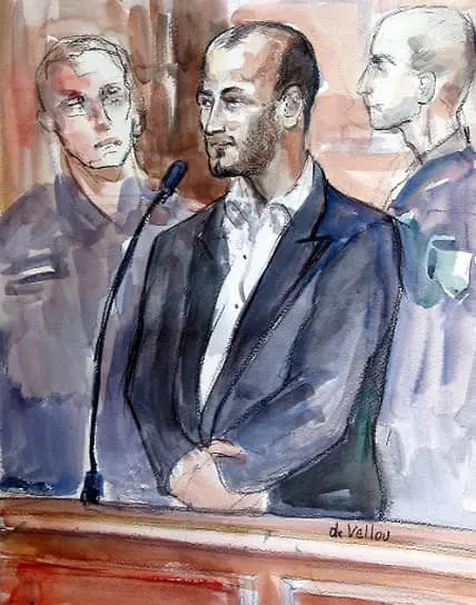 Рисунок судебного процесса над террористом Буалемом Бенсаидом