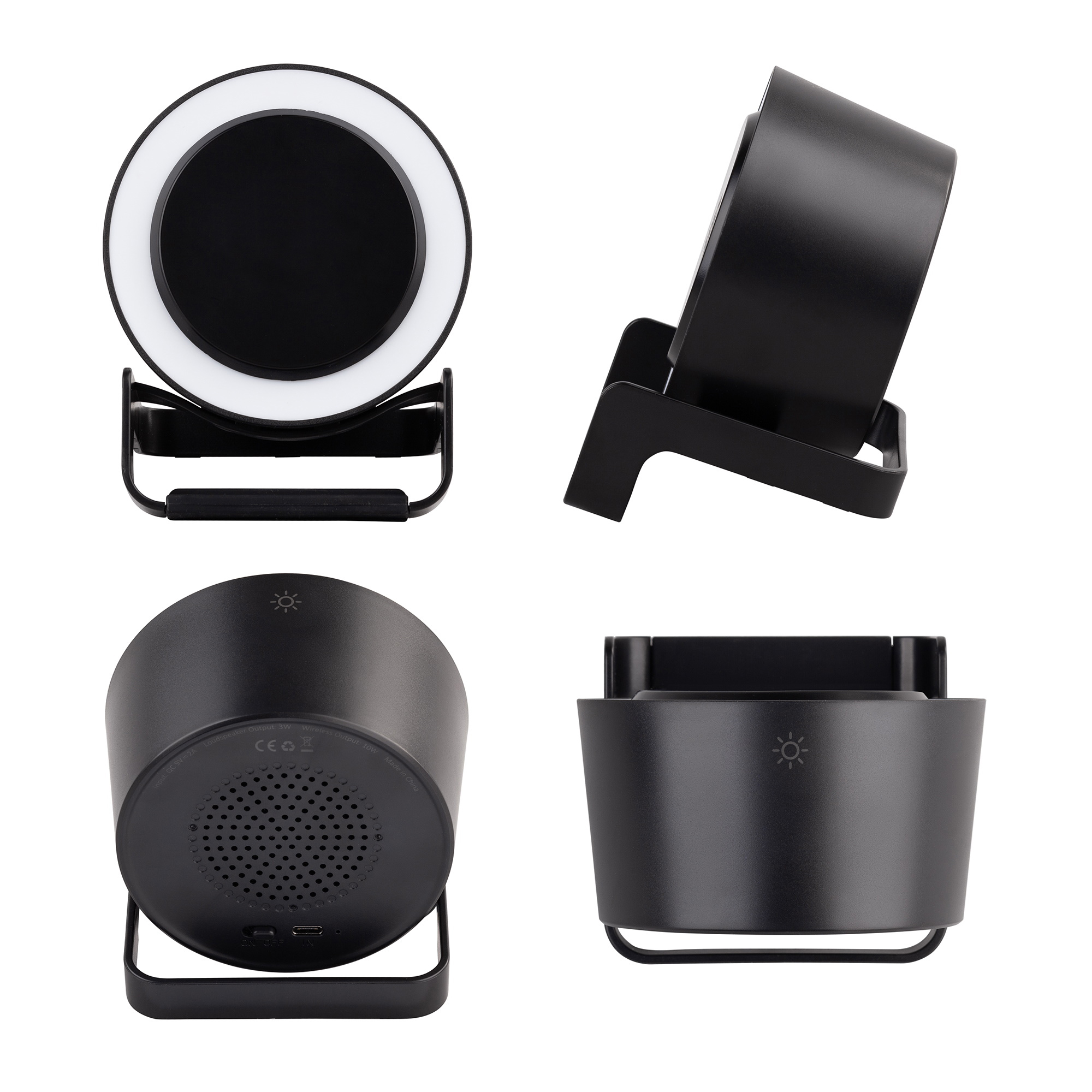 Bluetooth колонка-подставка "Smart Loud" с беспроводным (10W) зарядным устройством, лампой и подсветкой логотипа, цвет черный