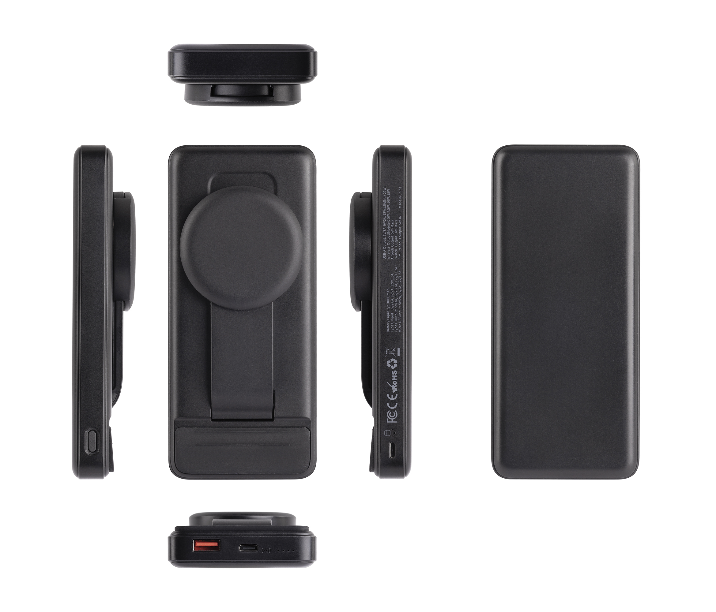 Беспроводная зарядная (20W/15W) станция-пауэрбэнк "Slider" 10000 mAh для смартфонов, наушников, часов, с подвижным зарядным блоком, цвет черный