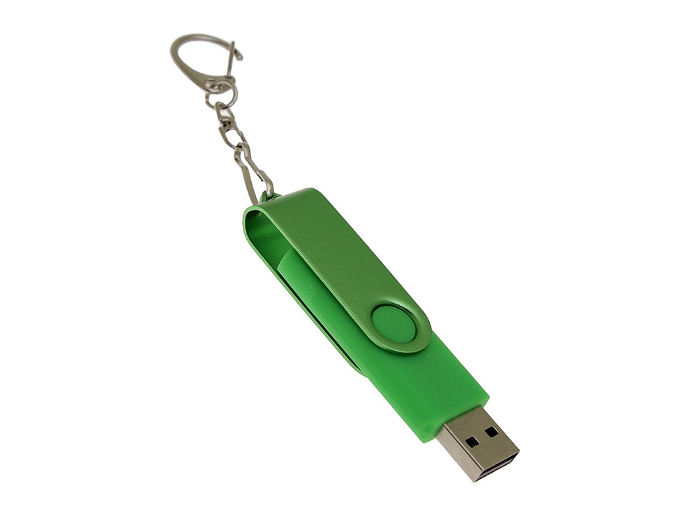 USB-флешка на 128 Гб 2 в 1 поворотный механизм, c дополнительным разъемом Type-C с одноцветным металлическим клипом, зеленый