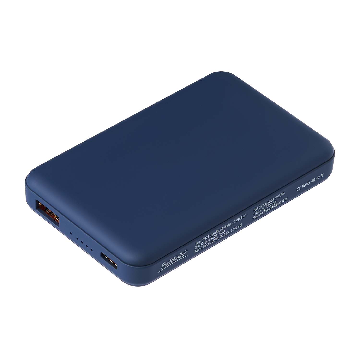Внешний аккумулятор Largo PD 5000mAh с функцией беспроводной зарядки 15W, синий